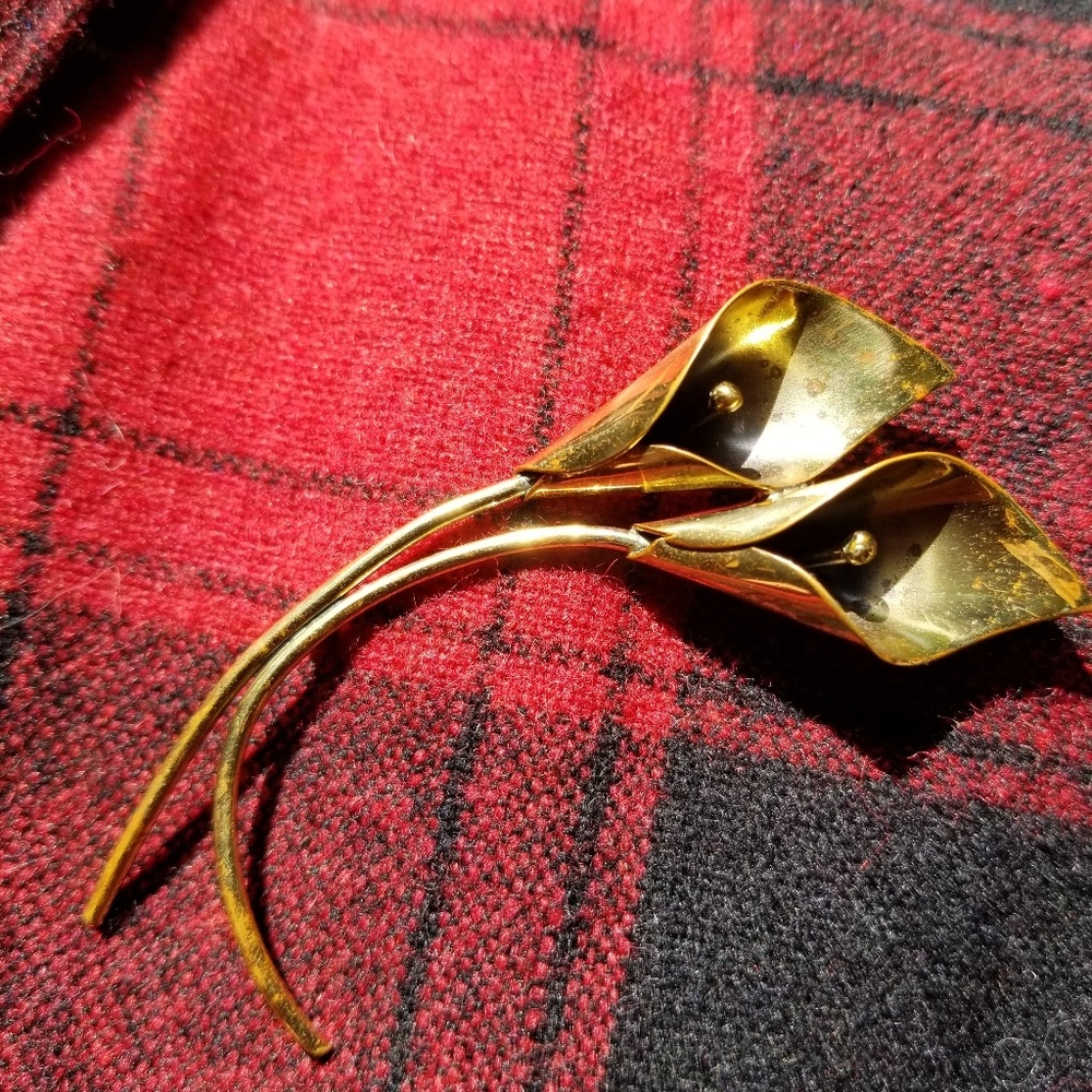 Signed Brass Lily Brooch
